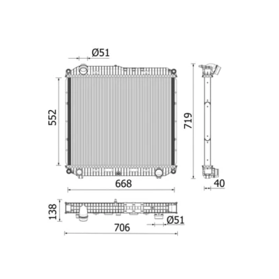 Abbildung von MAHLE ORIGINAL CR 2608 000P Kühler, Motorkühlung Aluminium 552 668 40 ohne Rahmen Kühlrippen gelötet