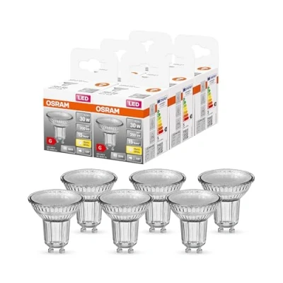 Abbildung von OSRAM PAR16 LED Reflektorlampe mit GU10 Sockel, Warmweiss (2700K), Glas Spot, 4.3W, Ersatz für 50W Reflektorlampe, STAR , 6er Pack