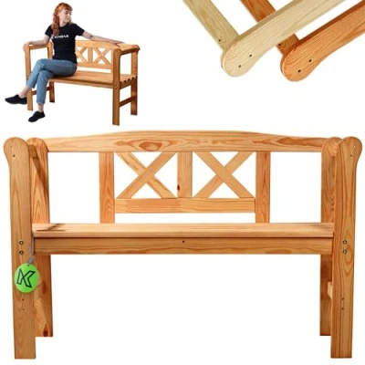 Abbildung von KADAX Gartenbank, 120x47x81,5cm Banktruhe aus Einer Holzfaserplatte, Sitz Bank mit Stauraum und Rücklehne, Wetterfeste Holzbank für Garten, Balkon (119cm/Braun/X)