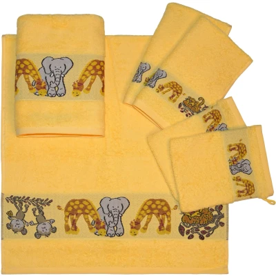 Abbildung von Dyckhoff Handtuch Set &quot;Affe&quot;, (Set, 6 St., 2 Handtücher 50x100cm Waschhandschuhe 16x21cm Gästetücher 30x50cm), mit Tierbordüre; (50x100cm), 1 Duschtuch (70x140cm)