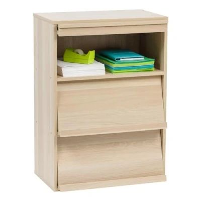 Abbildung von Iris Ohyama, Möbel, Bücherregal, Aufbewahrungsregal, 3 Klapptüren, Design, Modern, Mehrzweck, Büro, Schlafzimmer, Wohnzimmer Flap Rack CHR Hellbraun