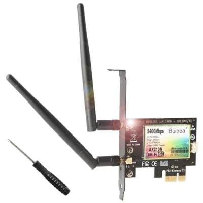 Abbildung von Buitrea WiFi 6E PCIE WLAN Karte mit Bluetooth5.3, Intel AX210 6E, Bis zu 5400Mbit/s Tri Bands (6G/5G/2.4G) Netzwerkkarte Adapter für Windows 11/10(64bit)