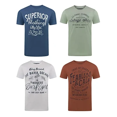 Abbildung von riverso Herren T Shirt Rundhals RIVLeon 4er Pack O Neck Kurzarm Print Tee 100% Baumwolle Regular Fit Grün Blau Weiß Grau Rot Orange M, Größe:M, Farbe:Farbmix 21