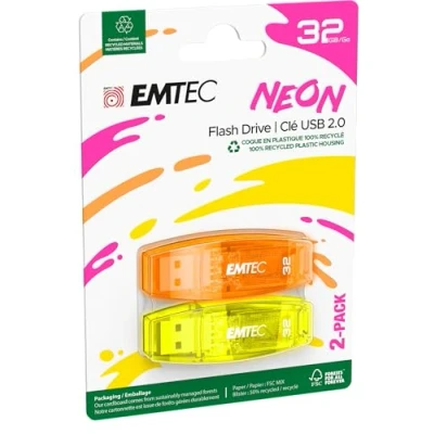 Abbildung von Emtec C410 32GB USB Stick 2.0 Transparent Neon 2er Pack (Orange Gelb)