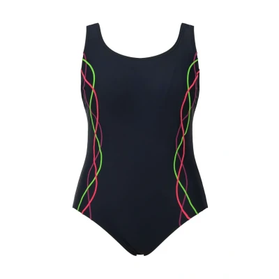 Abbildung von Ulla Popken Grandes Tailles Pipings Ondulants DOUBLÉ Badeanzug, Damen, Größe: 48, Navy blue