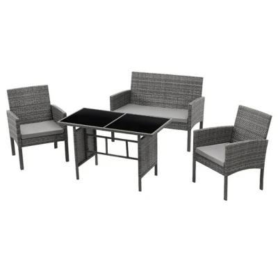 Abbildung von SVITA Brooklyn XL Rattan Essgruppe Garten Möbel Set mit Tisch, 2 Sessel, 2er Sofa Schwarz
