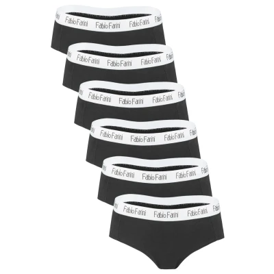 Abbildung von Fabio Farini 6ER PACK Cotton Hipster SLIP MIT Weiss Abgesetzten BUND Panties schwarz, Damen, Größe: 38, Schwarz