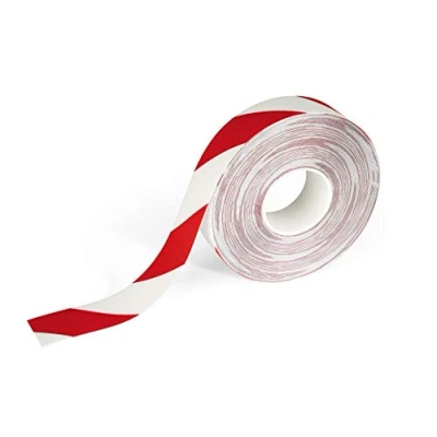 Abbildung von Durable Bodenmarkierungsband Duraline, zweifarbiges Warnklebeband, 50 mm x 0,7 30 m (B H L), rot/weiß, 1726132