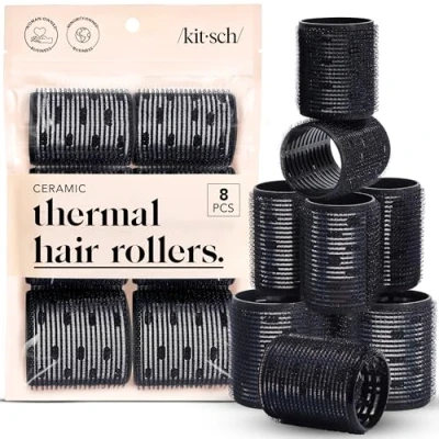 Abbildung von Kitsch Keramische Thermo Haarklemmer für kurze Haare Verschiedene Klett Haar Roller, Roller lange Haare, Selbsthaftende einen Blowout Look 8 Stück Schwarz