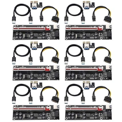 Abbildung von MZHOU PCI E 1X bis 16X Riser Card Verlängerungskabel &amp; 6PIN SATA Stromkabel mit 0,6 m USB 3.0 für Aleo Ethereum ETH Bitcoin Mining Geräte（6 Stück）