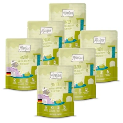 Abbildung von MjAMjAM Premium Nassfutter für Katzen Quetschie Senior DUO von zarter Ente &amp; Kaninchen, 6er Pack (6x300g), getreidefrei