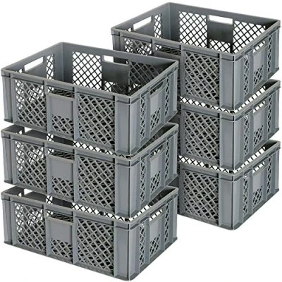 Abbildung von BRB 6x Eurobehälter durchbrochen/Stapelkorb, LxBxH 600x400x240 mm, lebensmittelecht, Industriequalität (grau)