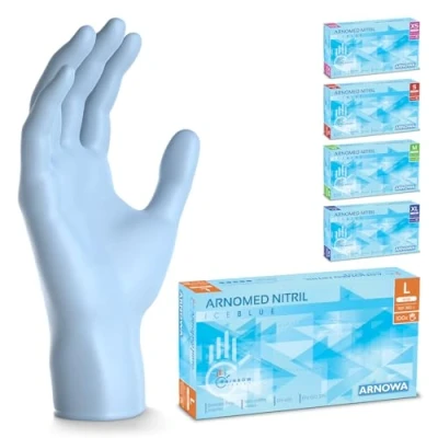 Abbildung von 500 Stück ARNOMED Einweghandschuhe Hellblau, Einmalhandschuhe L, Nitril Handschuhe Einweg, Nitrilhandschuhe puderfrei, Gummihandschuhe Schutzhandschuhe, in XS, S, M, XL
