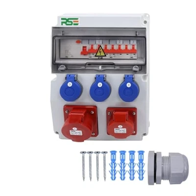 Abbildung von BAUSTROMVERTEILER WANDVERTEILER KOMPLETT VERDRAHTET 32A 16A 230V MIT CEE DOSE ZÄHLER IP65, 9. 1x32a 1x16a 3x230 LS+FI
