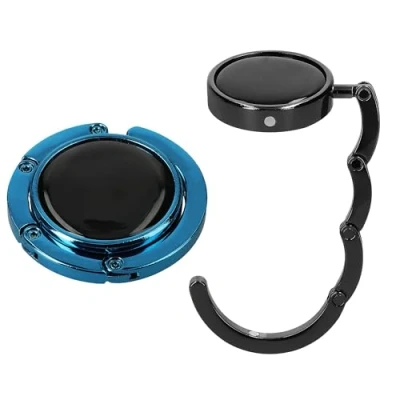 Abbildung von kwmobile Taschenhalter für Tisch 2X Faltbare Antirutsch Handtaschenhalter Haken Taschen Aufhänger Geschenkidee Gadgets Frauen Taschenhaken Set in Dunkelblau Schwarz