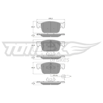 Abbildung von TOMEX brakes TX 18 21 Bremsbelagsatz Vorderachse inkl. Verschleißwarnkontakt AUDI: A4 B9 Avant, A5 Sportback, Limousine