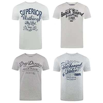 Abbildung von riverso Herren T Shirt Rundhals RIVLeon 4er Pack O Neck Kurzarm Print Tee 100% Baumwolle Regular Fit Grün Blau Weiß Grau Rot Orange L, Größe:L, Farbe:Farbmix 23