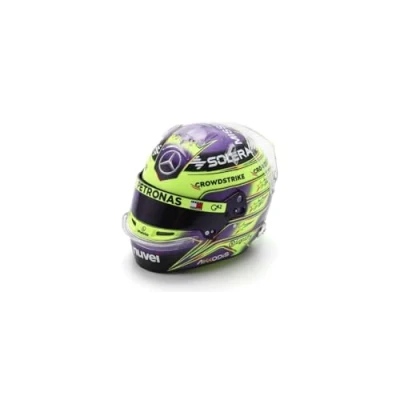 Abbildung von F1 Mini Racing Helm Lewis Hamilton 2024 British GP Victory, Maßstab 1:5 mit Vitrine, Lila/Grün