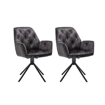 Abbildung von byLIVING Esszimmerstuhl 2er Set Sarina/Vintage Samt anthrazit/Gestell Metall schwarz/Sitzschale 360 drehbar/Esszimmerstuhl/Armlehnstuhl/B 59,5, H 89, T 62 cm