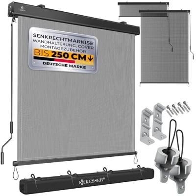 Abbildung von KESSER® Senkrechtmarkise 180x250cm Außenrollo Handkurbelmechanismus Balkonrollo inkl. Montageset &amp; Cover Sonnen und Sichtschutz Beschattung Sonnenschutz mit Kurbel Markisenkasten Balkon Terrasse
