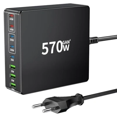 Abbildung von HSSNS 570W USB C Ladegerät Mehrfach: 8 Ports Ladestation mit 5 und 3 A, Charger Dual PD PPS Netzteil für Laptop, MacBook, iPad, iPhone 16, Sumsung usw