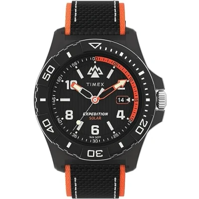 Abbildung von Timex Herren Armbanduhr Expedition North, 46 mm, schwarzes, umweltfreundliches, zweiteiliges Armband mit Schnellverschluss, schwarzes Zifferblatt, Gehäuse TW2V66100