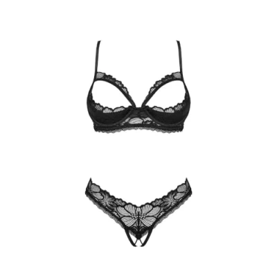 Abbildung von Obsessive Set: Bügel BH Dessous offener und String mit offenem Schritt schwarz