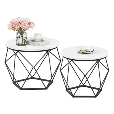 Abbildung von VASAGLE Couchtisch rund, 2er Set, Wohnzimmertisch, Beistelltisch, modern, abnehmbare Tischplatte, für Wohnzimmer, marmorweiß tintenschwarz LET040B59