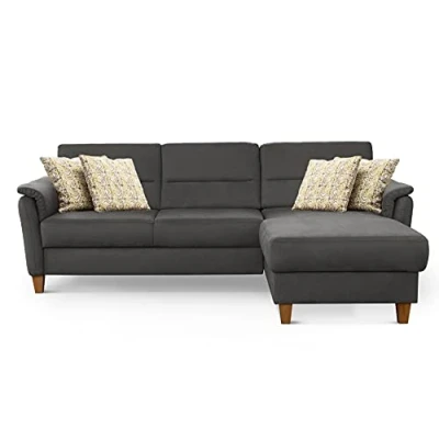 Abbildung von CAVADORE Schlafsofa Palera / Federkern Ecksofa mit Schlaffunktion und Bettkasten 244 x 89 163 Mikrofaser Bezug, Grau