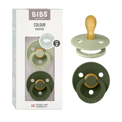 Abbildung von BIBS Colour Symmetrical Schnuller 2er Pack, BPA frei Dummy Schnuller, Symmetrischer Nippel. Naturkautschuk/Latex, Hergestellt in Dänemark. 6 18 Monate (2er Pack), Sage/Hunter Green