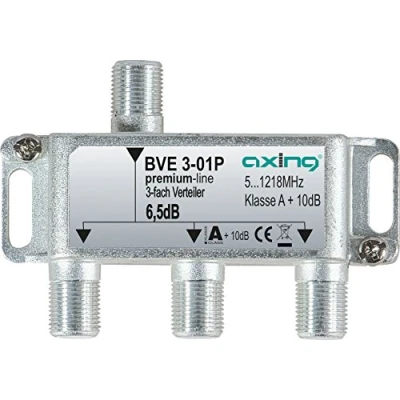 Abbildung von Axing BVE 3 01P fach Verteiler Kabelfernsehen CATV Multimedia DVB T2 Klasse A+, 10dB, 5 1218 MHz metall