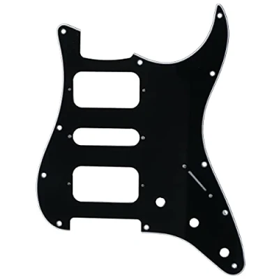 Abbildung von Musiclily Pro 11 Löcher Round Corner HSH Strat Pickguard Schlagbrett für American/Mexican Fender Standard Stratocaster E Gitarre, 3 lagig Schwarz