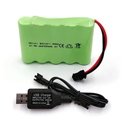 Abbildung von Gecoty 6 V AA Akku, Upgrade 2400 mAh wiederaufladbare Batterien, Ni NH Akku mit Ladekabel, SM 2P Stecker für RC LKW Autos