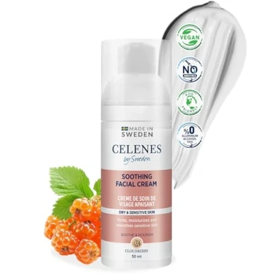 Abbildung von Celenes by Sweden Cloudberry Beruhigende Gesichtscreme für Trockene &amp; Empfindliche Haut, Nährend, Birkenextrakt Vitamin B/C, Frei von Alkohol, Silikonen, Parabenen Mineralöl 50ml