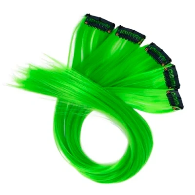 Abbildung von CAISHA 5 Teile Set 50cm Bunte Strähne Strähnchen Clip in Extension Haarverlängerung Glatt Langhaar Haarteil Grün BST130