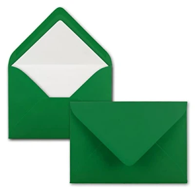 Abbildung von 100 Briefumschläge Tannengrün (Grün) DIN C6 gefüttert mit weißem Seidenpapier g/m² 11,4 x 16,2 cm Nassklebung NEUSER PAPIER