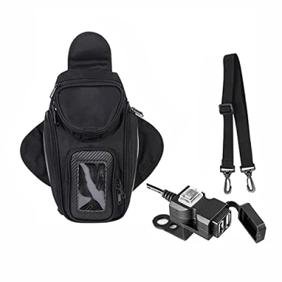 Abbildung von Krtopo Motorrad Tankrucksack Wasserdichtes Oxford Magnetische Satteltaschen Reise Werkzeug Gepäckstück mit USB Ladegerät