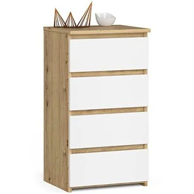 Abbildung von Home Collective Kommode 40 cm breit Holz Highboard Sideboard für Flur Schlafzimmer Wohnzimmer (Mehrzweckschrank Schrank schmal mit Schubladen), Kinderzimmer Organizer, 73 hoch 4 Schubladen Artisan Eiche weiß