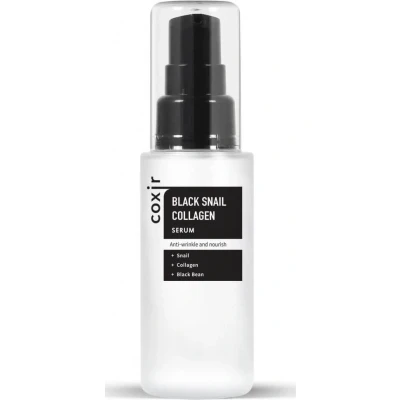 Abbildung von COXIR Black Snail Kollagen Serum 50ml (50 ml, 1.69 fl.oz) mit schwarzen Bohnen, Kollagen, Schneckenmucin Strafft und nährt die Haut