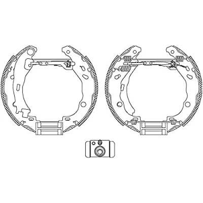 Abbildung von HELLA Shoe Kit Pro 8DB 355 005 111 Bremsensatz, Trommelbremse mit Radbremszylinder, Stellelement CITROËN: C2 Schrägheck, C3 I Schrägheck