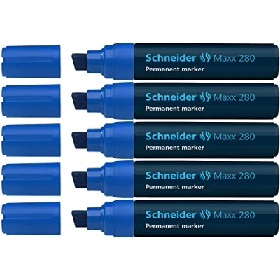 Abbildung von Schneider Maxx 280 Permanent Marker mit Keilspitze (Strichstärke: 4+12 mm, nachfüllbar) 5er Packung blau
