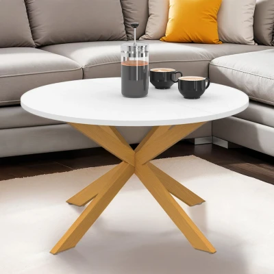 Abbildung von IDMarket Gisele Couchtisch, rund, Spinnenfuß, weiße Platte und Fuß in Holzoptik