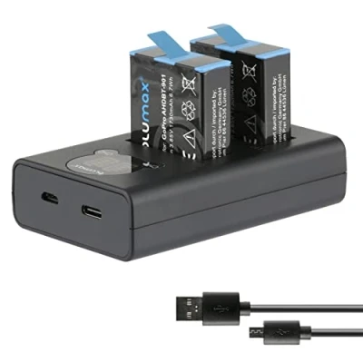 Abbildung von Blumax 2X Akku + Ladegerät kompatibel mit GoPro Hero 9 10 11 Black AHDBT 901 SPBL1B (1730 mAh)