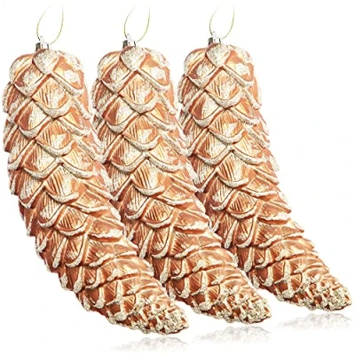 Abbildung von com four® 3X Christbaumanhänger Zapfen Tannenbaumzapfen für den Weihnachtsbaum Christbaumschmuck zum Anhängen Weihnachtsdeko (Goldfarben)