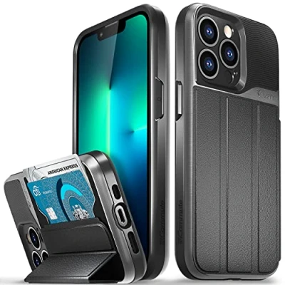 Abbildung von VENA vCommute Brieftasche Hülle für Apple iPhone 13 Pro (6.1&quot; Inch), (Military Grade, Kartenfach) HandyHülle mit Standfunktion, Leder Flip Etui Schutzhülle Grau