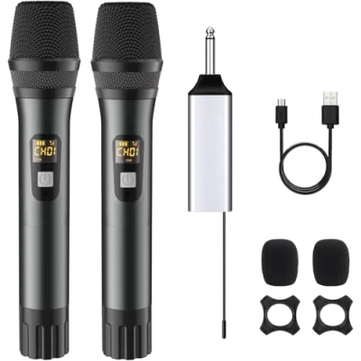 Abbildung von DigitConvert Wireless Mikrofon für Karaoke Funkmikrofon Set Sistema di Microfoni UHF Microfono Senza Fili PA System, Karaoke, Party,Rede, Gesang, Performance