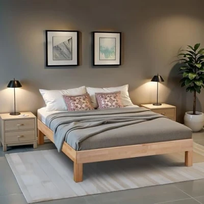 Abbildung von Coemo Massivholzbett 180 x 200 cm Leah aus geöltem Buchenhol, klassisches Design, ergonomische Liegehöhe, mit Stauraum, ohne Kopfteil, Stabilität bis 230 kg, nachhaltiges Schlafzimmermöbel