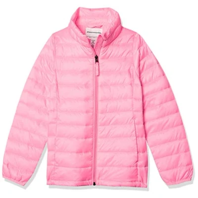Abbildung von Amazon Essentials Mädchen Leichte Wasserabweisende verstaubare Pufferjacke mit Stehkragen, Neonrosa, 6 7 Jahre