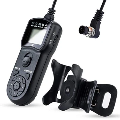 Abbildung von JJC Timer Fernbedienung mit Stativ Halter Klemme für Nikon Z9, Z8, D850, D810, D800, D700, D500, D5, D4s, D4, D3x, D3s, D300s, D300, D200, D3, D2Xs, D2x, D2H, D1, Ersetzt MC 30, 36