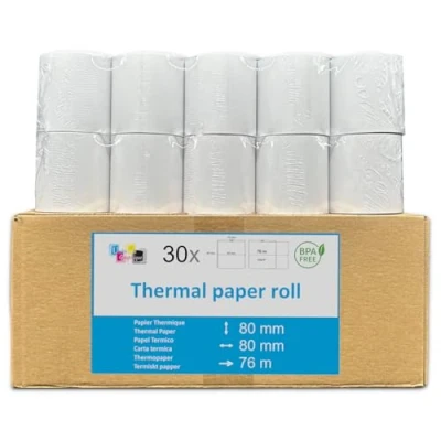 Abbildung von 30 EC Cash Thermorollen 80 x 12 Für Geräte mit Thermodrucker, Thermopapier Bonrolle, Bisphenol A frei. Lauflänge 78,8 m. den Einsatz in Kassensystemen und Thermodruckwerken